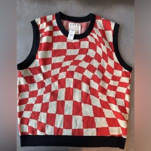 VSTR Crewneck Sweater Vest in Red Cream and Black XXL NWT